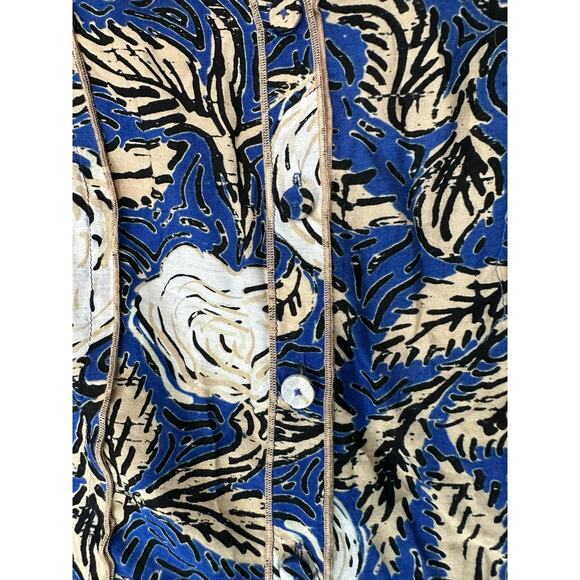 Nic + Zoe Blouse Blue Tan Button Up Short‎ Sleeve Silk Blend Lightweight Size XL - Picture 5 of 12